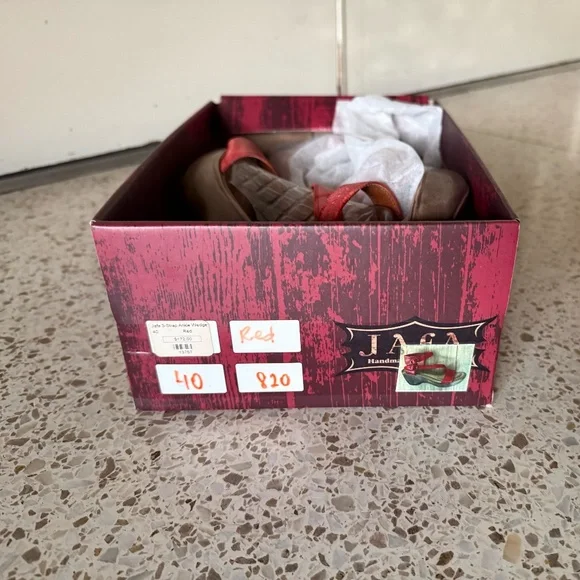 The Jafa 3-Strap Ankle Wedge Sandal in Red. Leather uppers - Picture 4 of 12